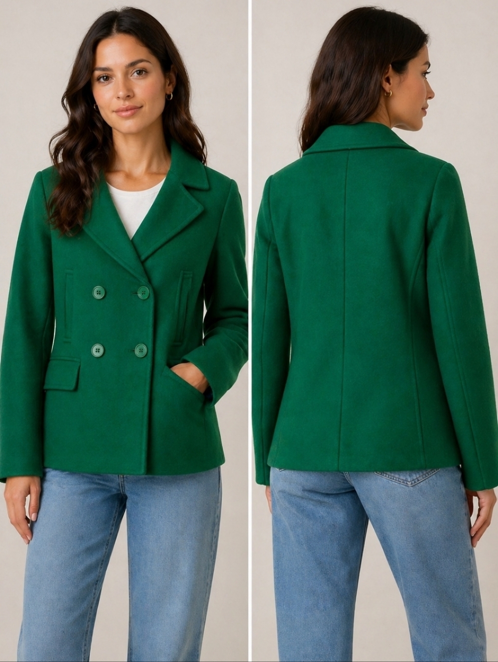 Lacoste Green Wool Peacoat Jacket Spring Prep Plaid Lined M